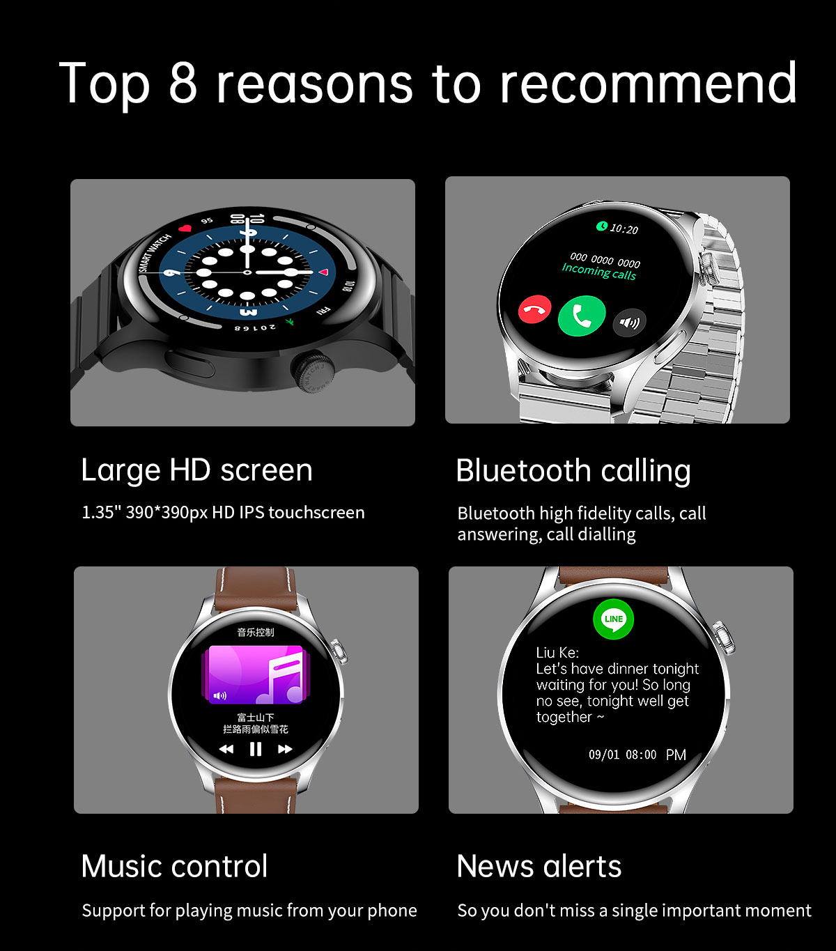 M103 Smartwatch layar 1,35 inci Pembayaran offline pesan mini-game peringatan gelang Watch