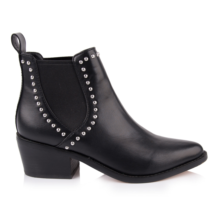 black leather pointed toe low heel ankle boots shoes manufacturers in china