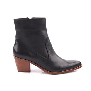 Low Heel Fashion Women Black Leather Ankle Boots Shoes Manufacturers