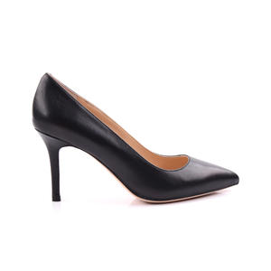 Black leather pointed toe high heel ladies pump shoes manufacturers