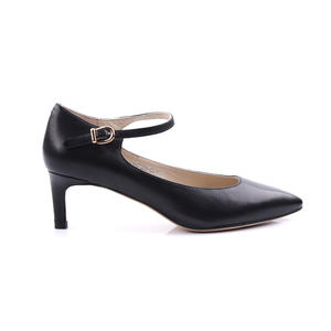 black leather pointed toe low heel bow pump shoes manufacturers