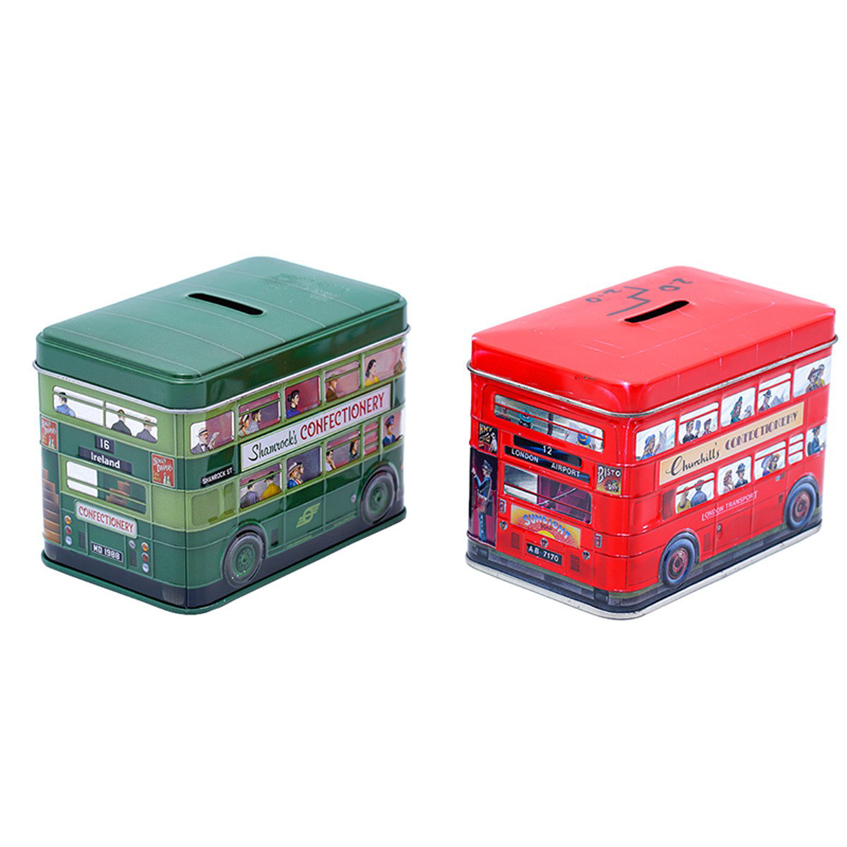 Rectangular de dos pisos Bus Piggy Bank Tin Box Personalización