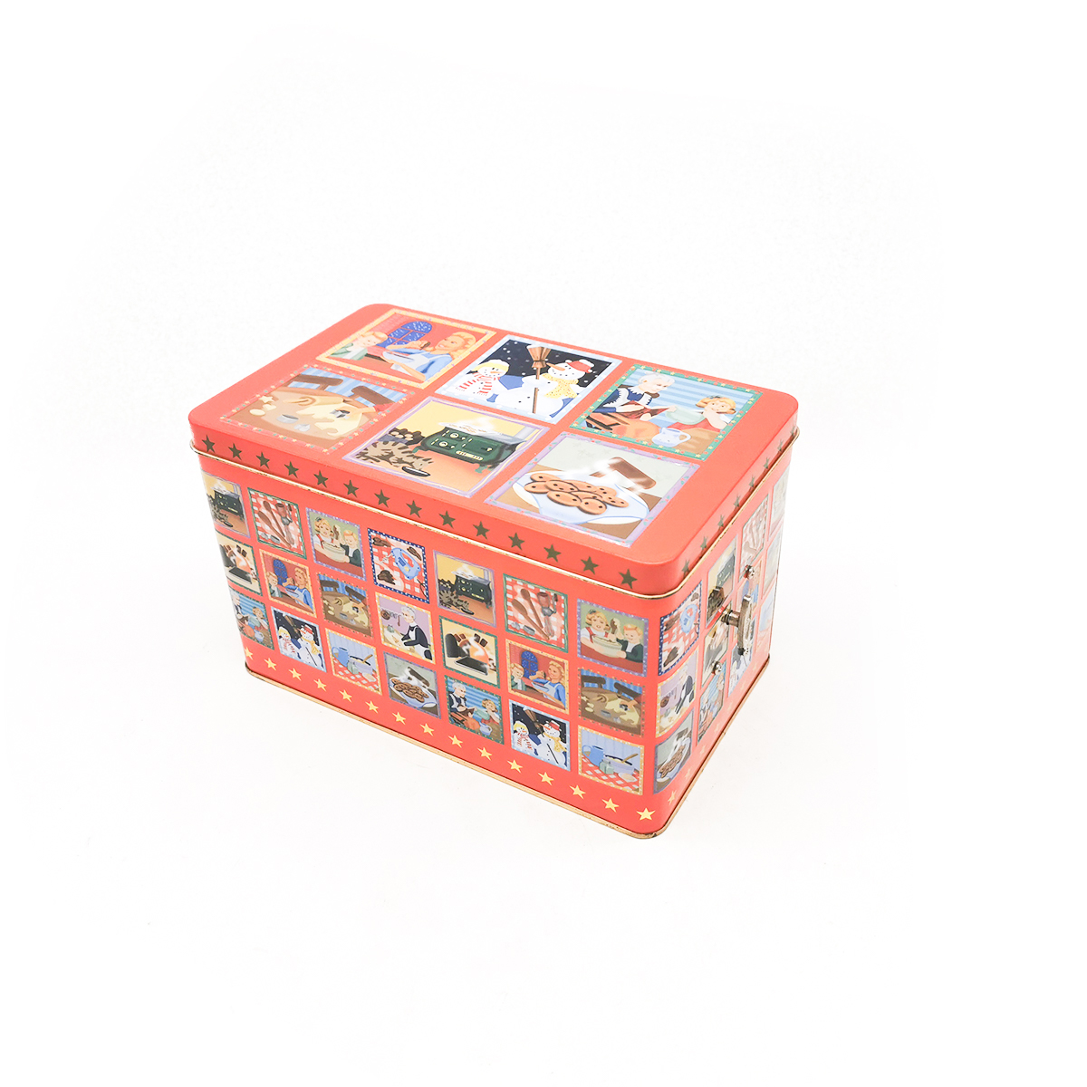 Caixa de lata de biscoito musical retangular com personalização de dobradiças