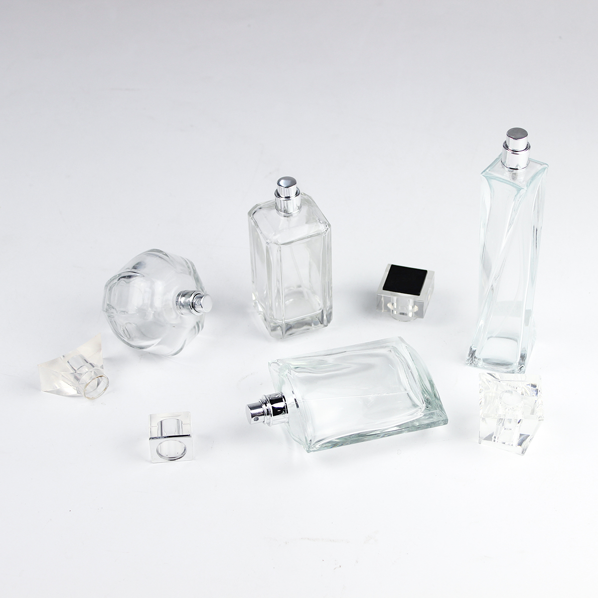 Luxury Clear Glass Perfume Bottle Sets With Silver Lid,Gold Lid And Black Lid