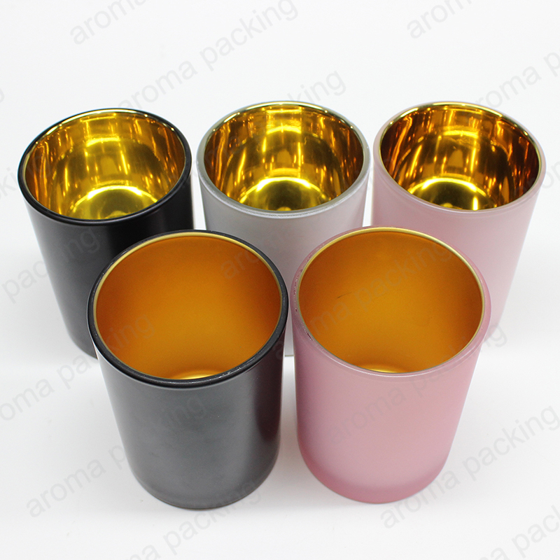 Luxury Internal Plating And External Color Spraying Matte Glass Candle Jar