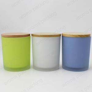 Multi-Color Matte Glass Candle Jar For Candle Making With Bamboo lid