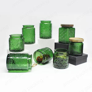 Embossed Green Glass Storage Jar,For Storage,Daily Kitchen Use,Candle Making
