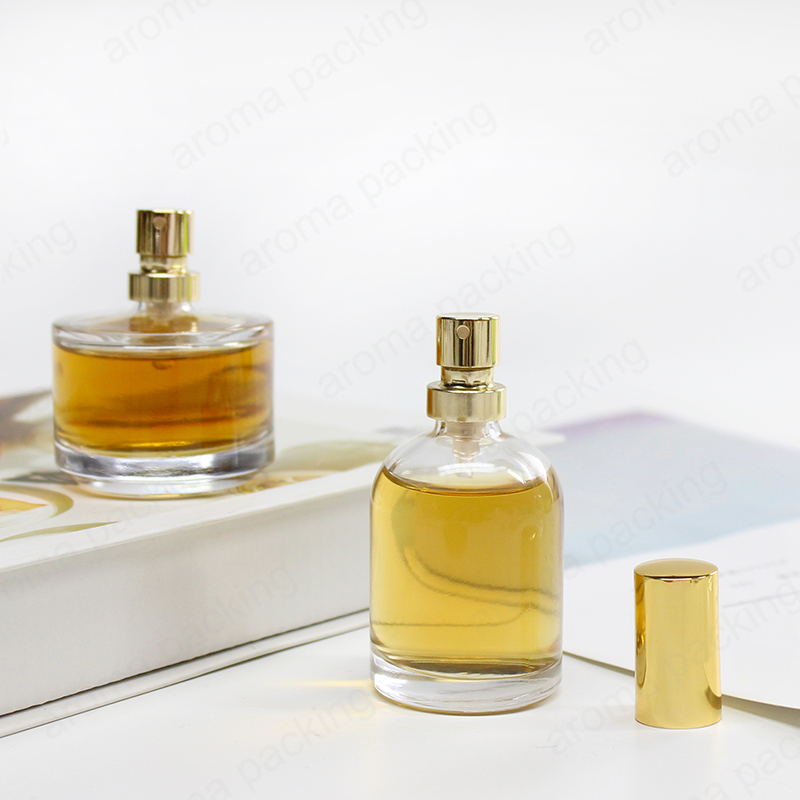 Wholesale Luxury Clear Thick Bottom Round Glass Perfume Bottle With Gold Pump Lid