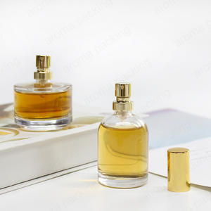 Luxury Clear Thick Bottom Round Glass Perfume Bottle With Gold Pump Lid