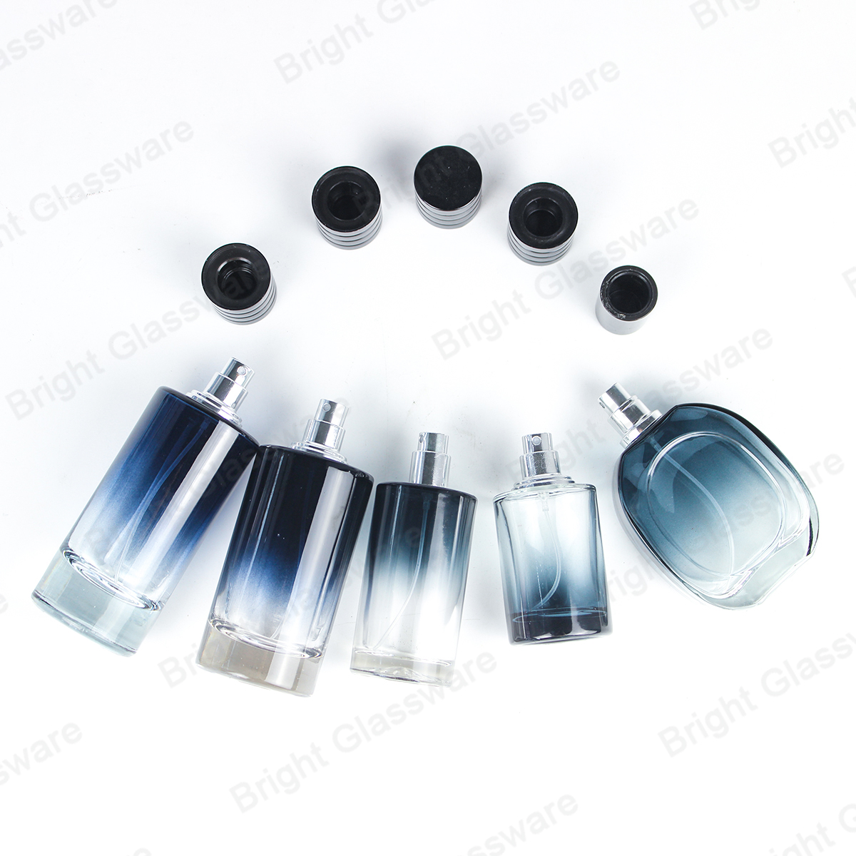 High Grade Luxury Gradient blue glass perfume bottle,Custom logo accepted