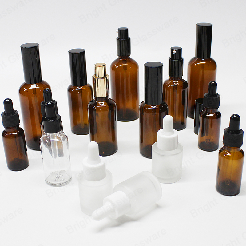 High Quality Multiple Sizes Frosted Amber Essential Oil Spray Bottle With Lid