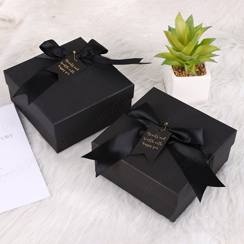 Luxury Black Ribbon For Square Black Paper Boxes For Gifts Packaging For Present