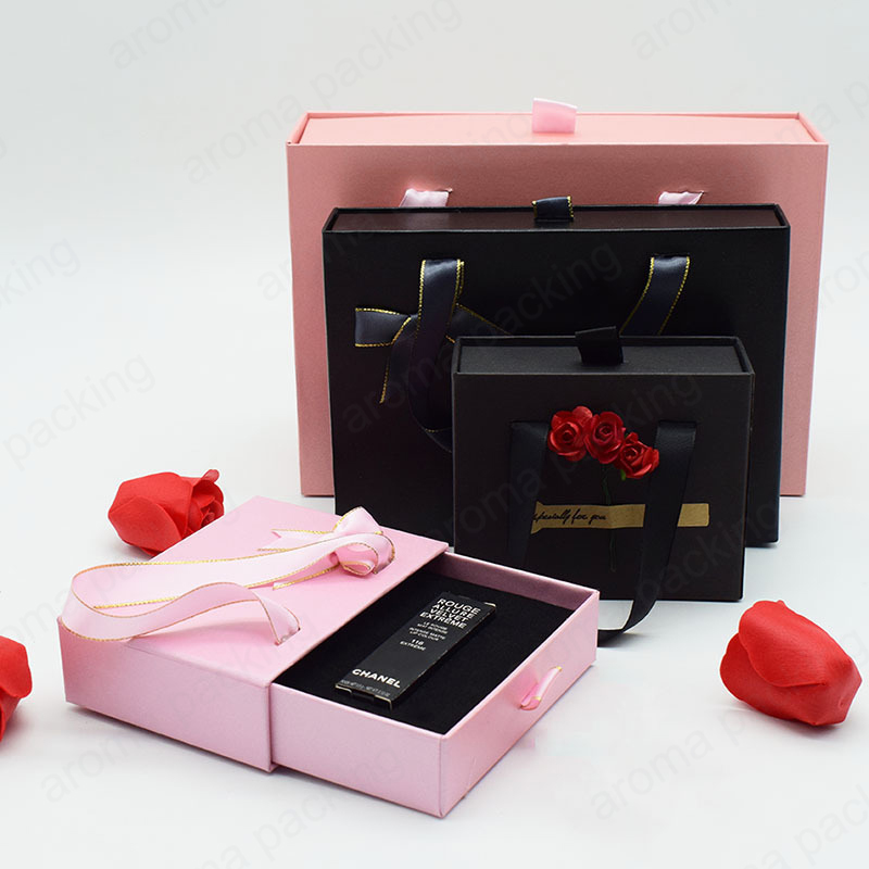 The New L S M Custom Size Drawer Box Pink Black Gift Boxes Wholesale With Ribbon