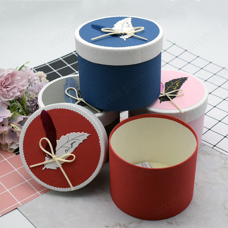 Delicate Diy Leaves Round Gift Box With Lid For Presents,Wedding Christmas