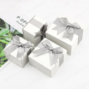 Custom Ribbon Jewelry Box White Gray Gift Box Supplier For Mother's Day,Presents Christmas