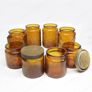 Hot Sale Round Amber Embossed Glass Storage Jar For Flower,Sugar,Corks And More