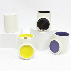 Round Bottom External White And Internal Custom Color Ceramic Candle Jar With Lid