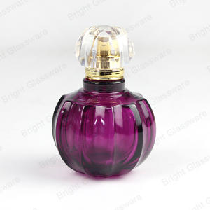 Hot Sale Round Square Purple Glass Perfume Bottle With Rose Gold Cap Custom Lid
