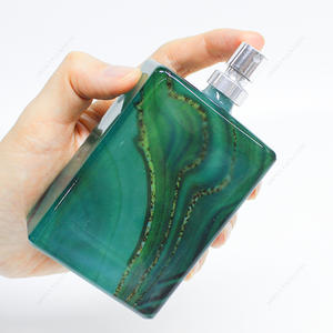 Free Sample Square Emerald Green Glass Perfume Bottle With Pump For Skincare