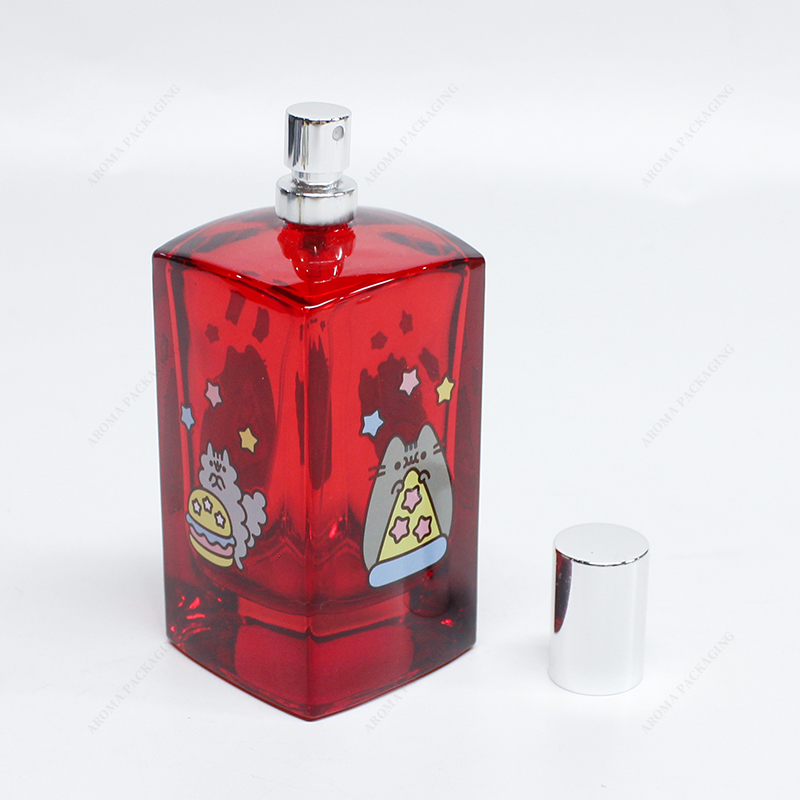 Free Sample Cute Cat Pattern Square Glass Perfume Bottle With Cap Support Custom