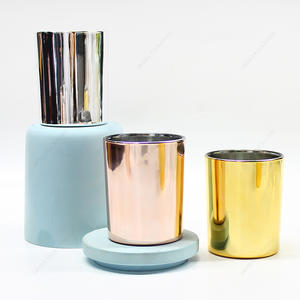 Free Sample Electroplated Custom Colors Round Glass Candle Jar with Lid