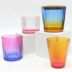 Free Sample Stripes Gradient Color Round Glass Candle Jar with Packaging Gifts