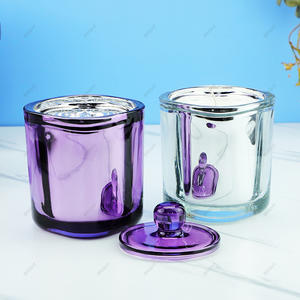 Factory Red Sliver Purple Round Glass Candle Jar Electroplated Vessels With Box