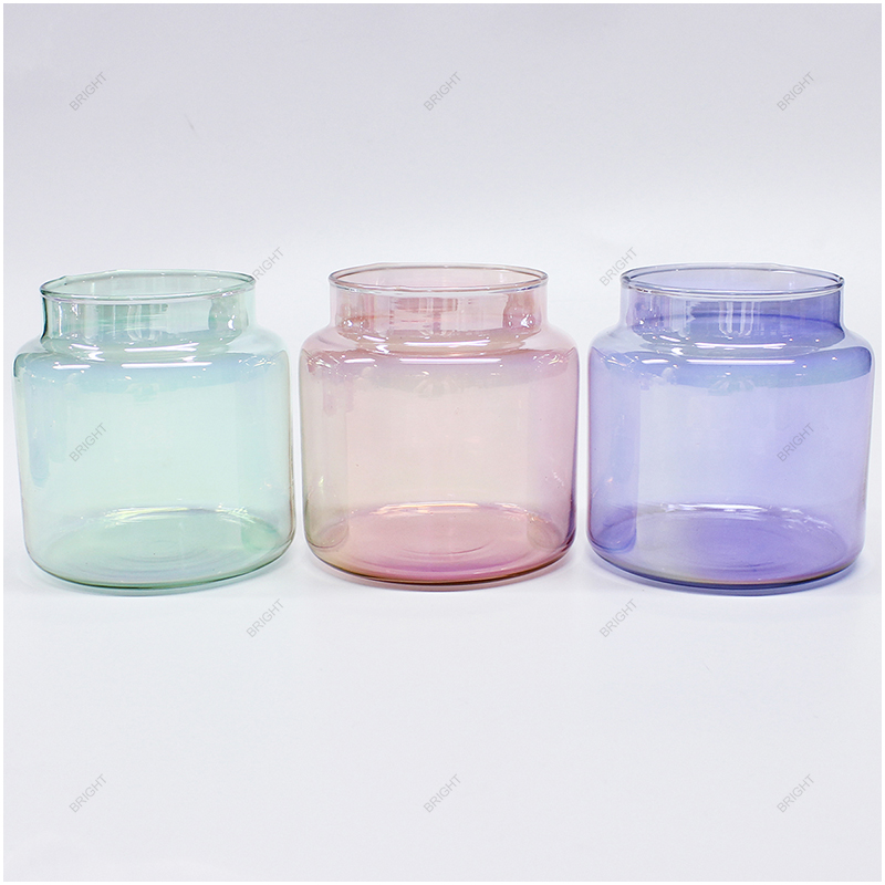 Wholesale Rainbow Color Round Glass Candle Jar with Wood Bamboo Lid