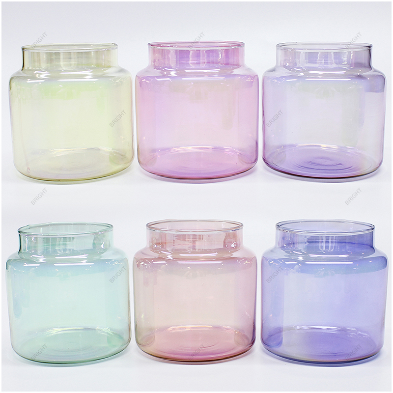 Hot Sale Rainbow Color Round Glass Candle Jar with Custom Lid