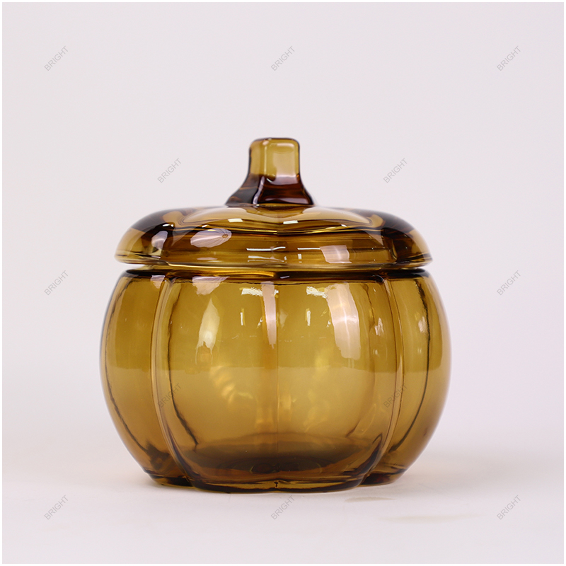 Hot Sale Brown Pumpkin Candle Jar with Lid for Candle Making