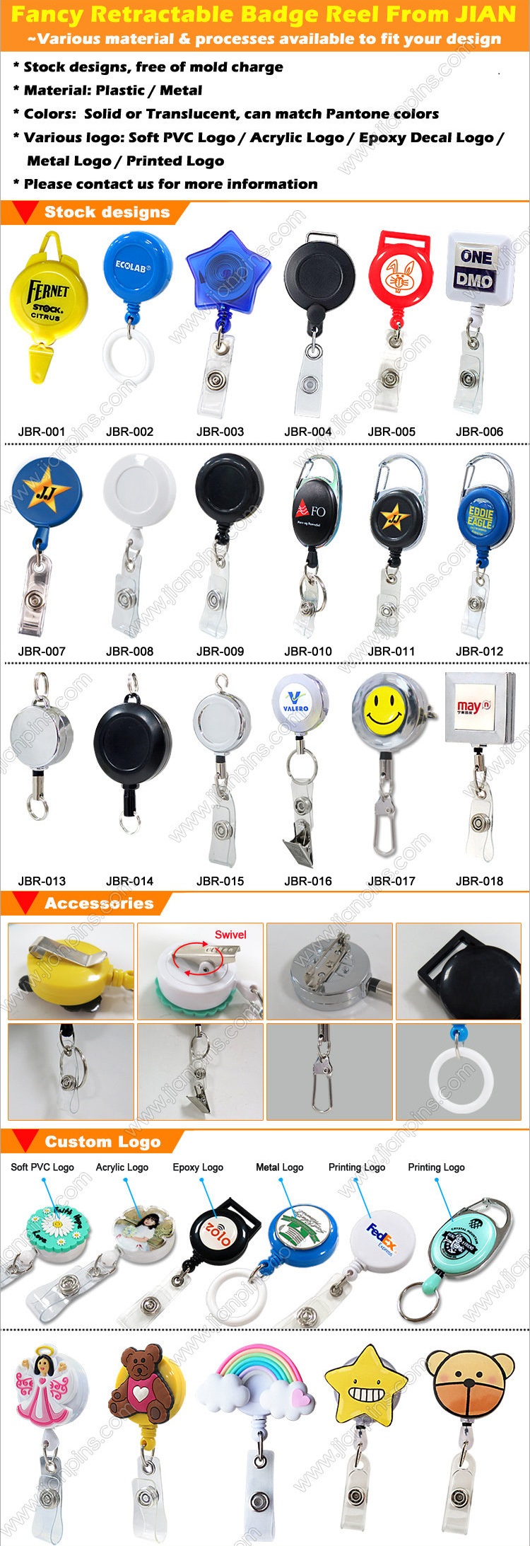 Various Stock Designs of Fancy Retractable Badge Reel From JIAN