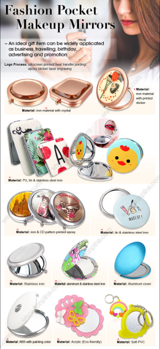 Acrylic & Metal Pocket Makeup Mirrors Aluminum Cosmetic Mirrors