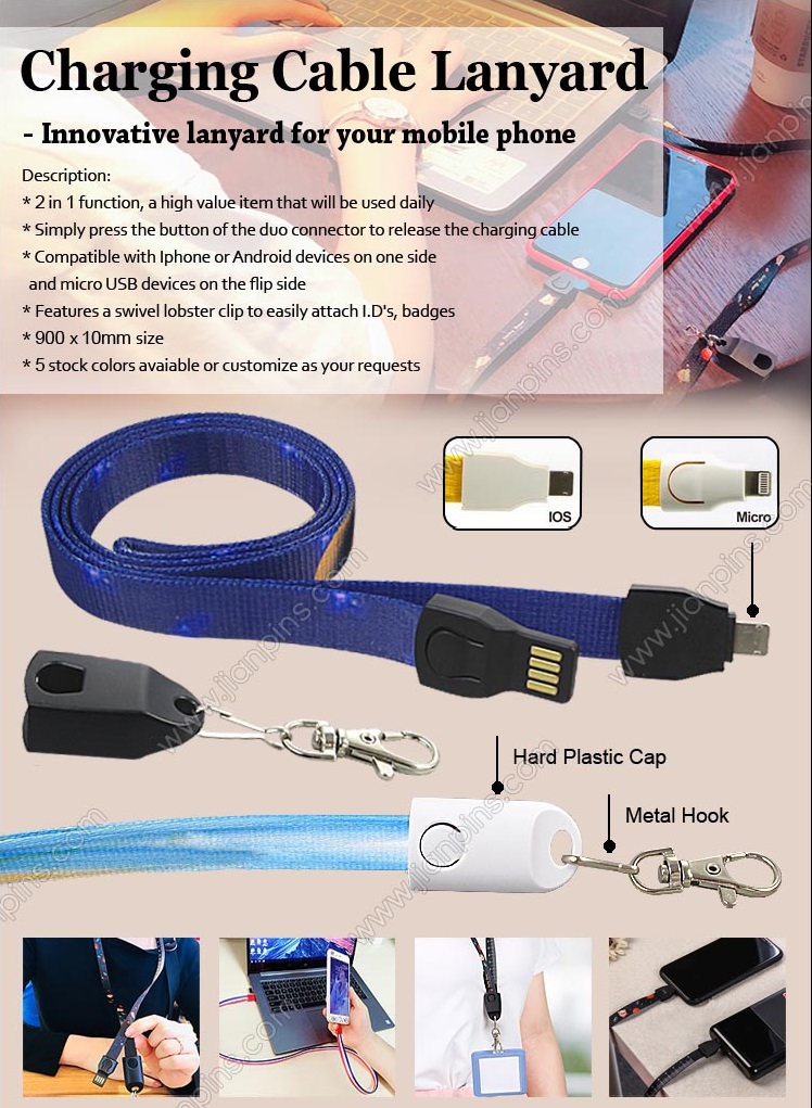 Multifunctional 2 in 1 Cell Phone Charging Cable Lanyards