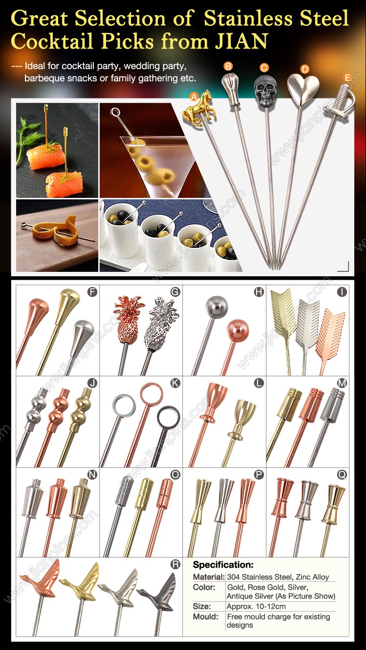 Cocktail plockar i rostfritt stål set garnish picks food picks set