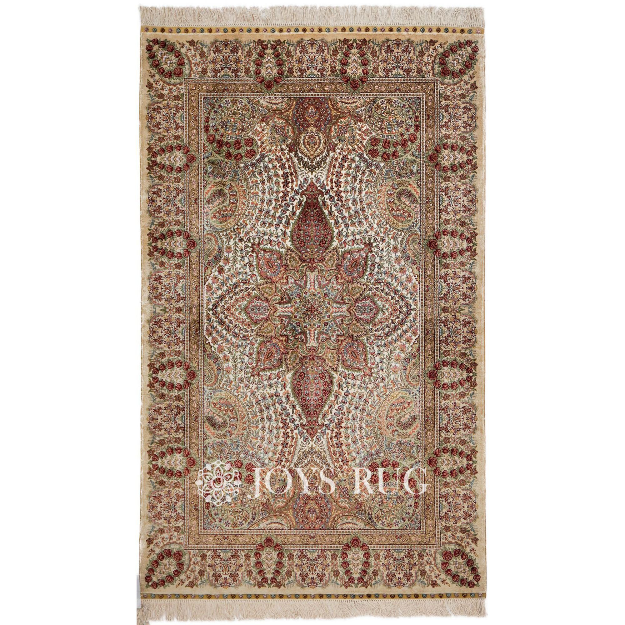 Persian Area Rug ST-0920 Paisley Floral Kerman Silk Rug