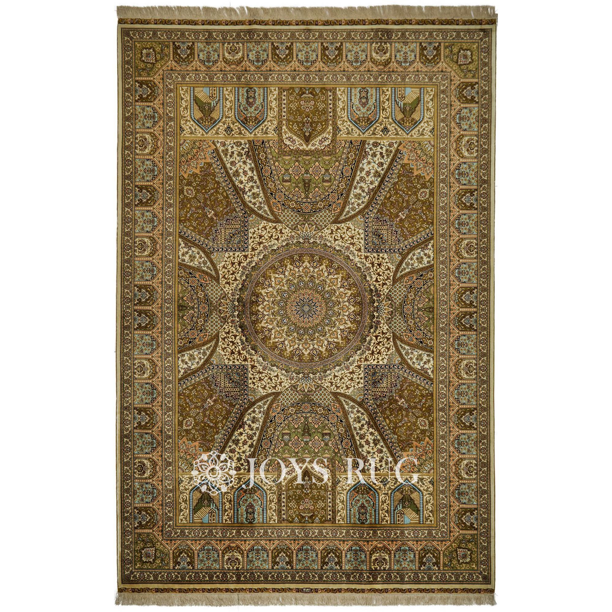 Turkish silk rugs JST-12048 dome design brown luxury silk carpet