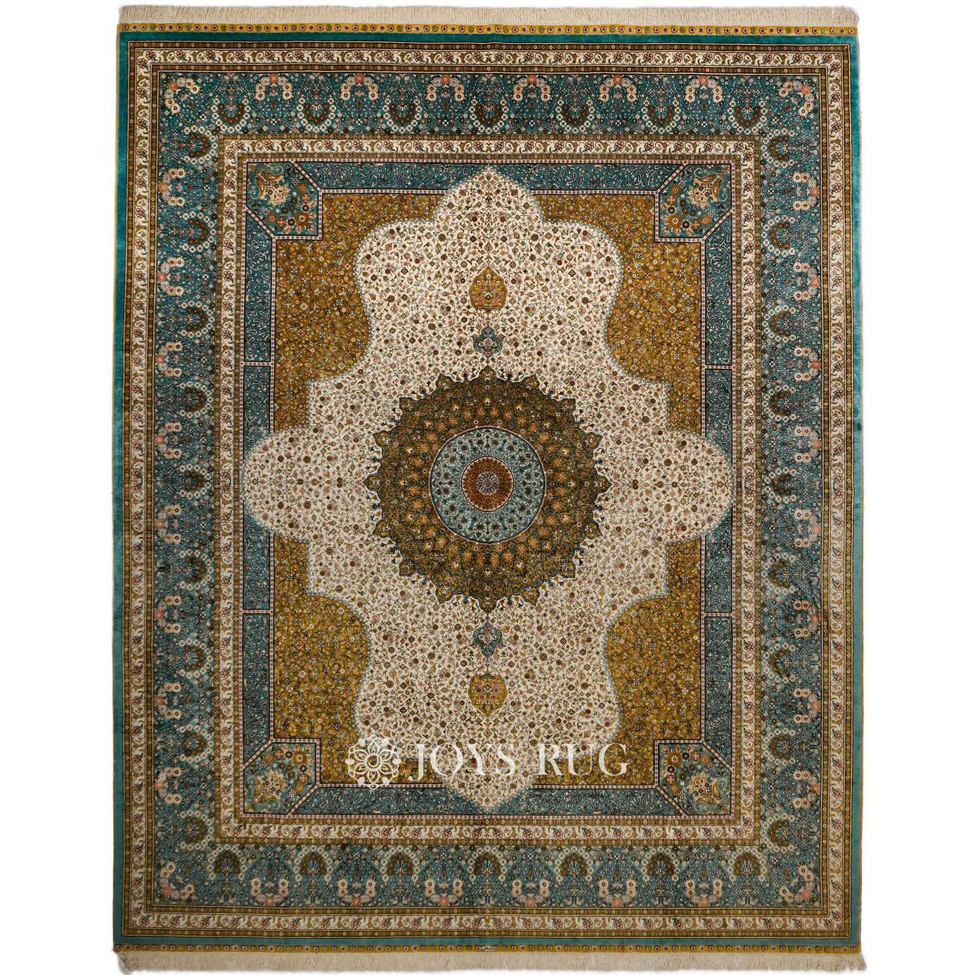 Dark Persian rug GHOM-1 8x10 qum luxury silk rug oriental dome design