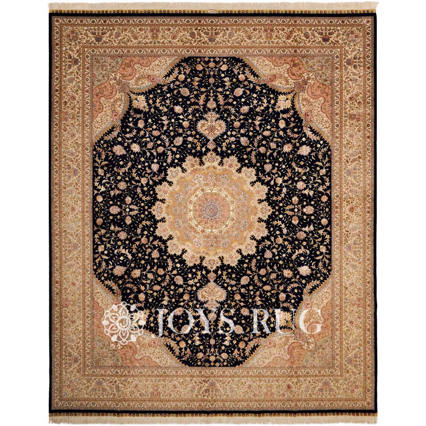 wool and silk hand knotted rugs SM-11023C luxury silk wool rugs black