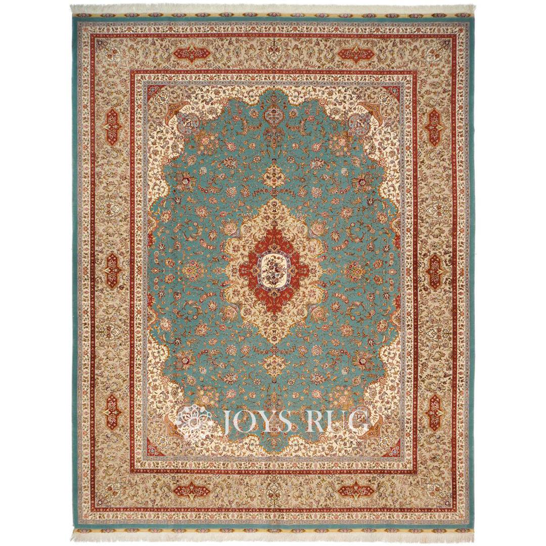 Wool Silk Rug SM-09028D 9x12 Persian Luxury Silk Wool Rug Cyan