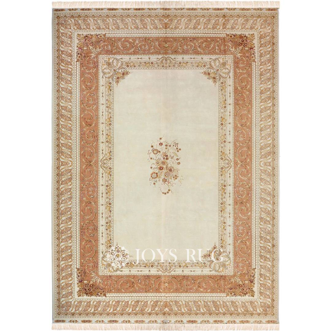 Wool And Silk Blend Area Rugs ST-13013 10x14 Silk Wool Carpet Beige