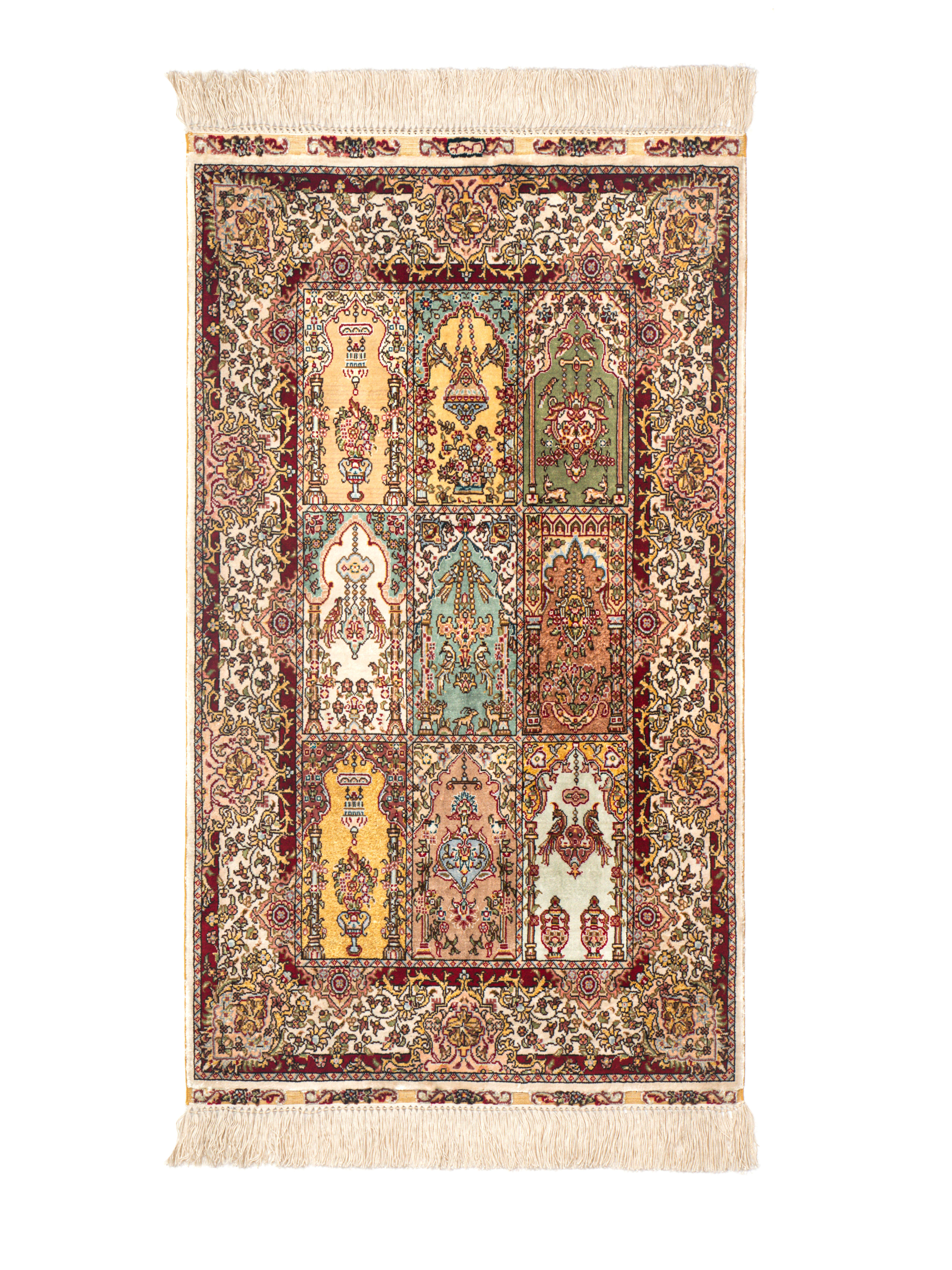 Silk Rug Persian Style Vintage Oriental Handmade  Brown Tapestry 008