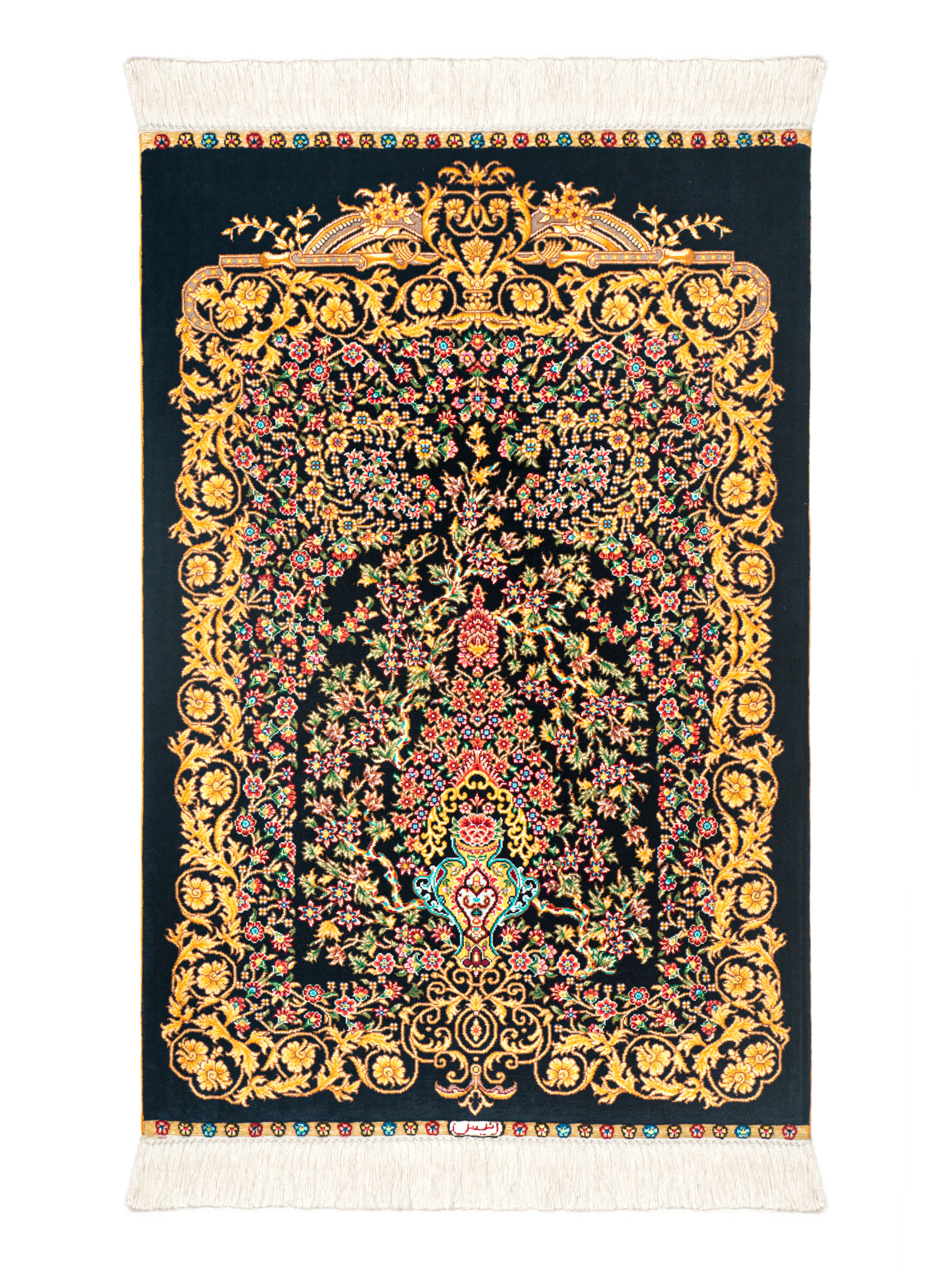 Silk Carpet Persian Bed Room Vintage Oriental Hand Made Black Tapestry 085