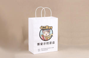 White Kraft Paper Take Away Bags With Twisted Handle