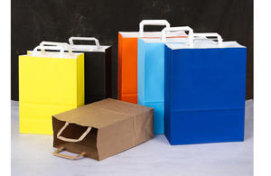Bolsas de papel kraft personalizadas marrón blanco impreso con asa plana