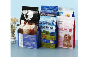 Sacchetto di fondo a blocchi personalizzato per imballaggi di alimenti per gatti con cerniera