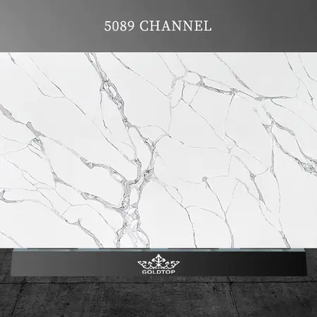 Calacatta Channel Quartz white with Grey veins countertops 5089