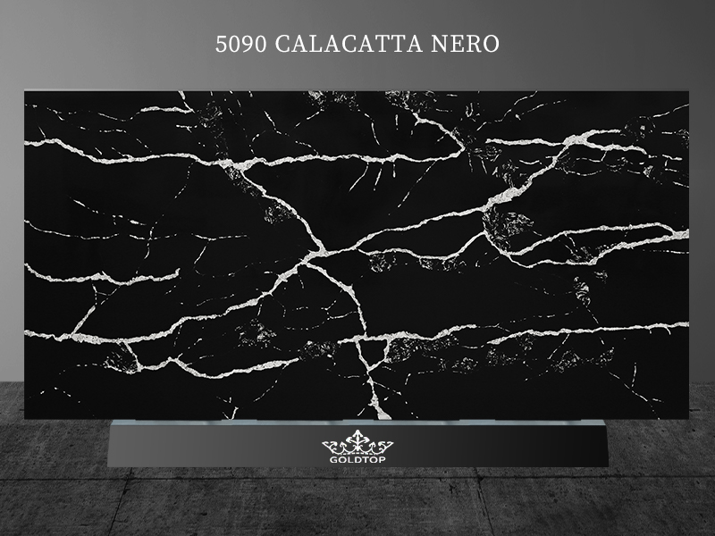 Calacatta Nero Black Quartz Countertops With White Veins