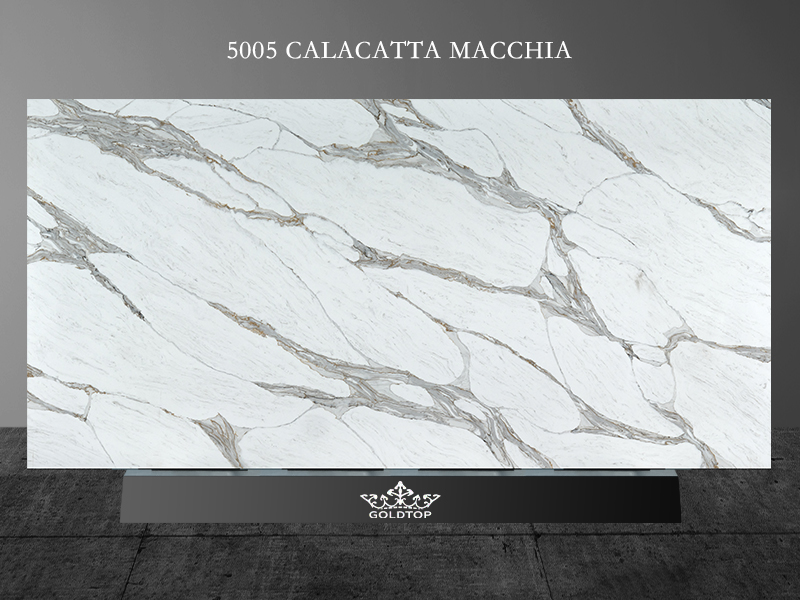 Calacatta Macchia Quartz Glitter Gold Texture Custom Made