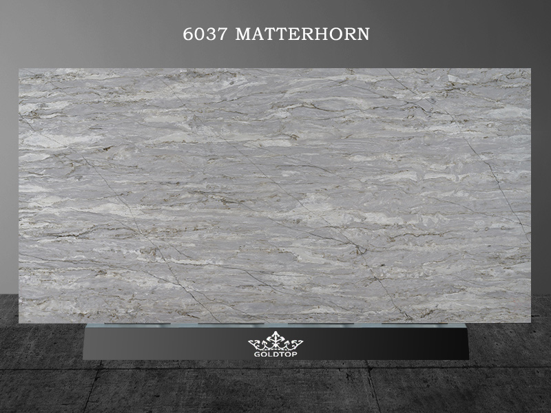 6037 Matterhorn Engineered Quartz Gray Slabs Kitchen Design