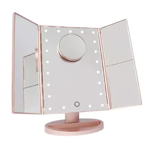 Tri Fold Touch Screen Portable Table Led Vanity Makeup Mirror 